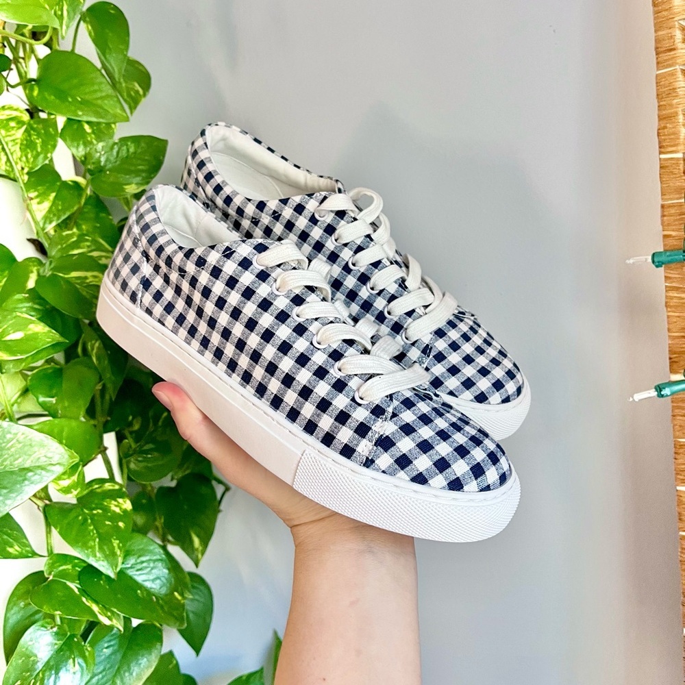 J. Crew Navy Blue & White Gingham Sneakers